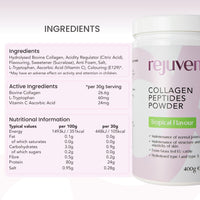 Rejuven8 Collagen Peptides Powder - 400g Tropical Flavour - 26g of Collagen and 24g of Protein Per Serving - Grass Fed Bovine Collagen Powder for Women & Men - Protein Collagen Powder
