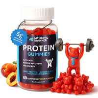 Athletic Banker Whey Protein Gummies – Peach Flavour, 5g Protein per Serving, Low Sugar – Vegetarian Protein Supplement with Amino Acids, Vitamins & Minerals for Muscle Recovery – 60 Gummies – Formulated in The UK