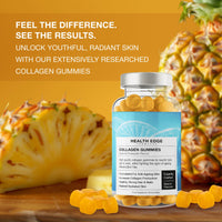 Health Edge Formulas Collagen Gummies - High Strength - for Skin, Hair, Nails, Bones, Muscles & Joints. Hydrolysed Collagen Peptides - Natural Pineapple Flavour, No Additives or Preservatives