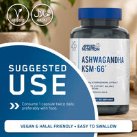 Applied Nutrition Ashwagandha KSM-66 - Premium Ashwagandha Herbal Supplement for Energy, Anxiety, Stress, Made in The UK (60 Capsules)
