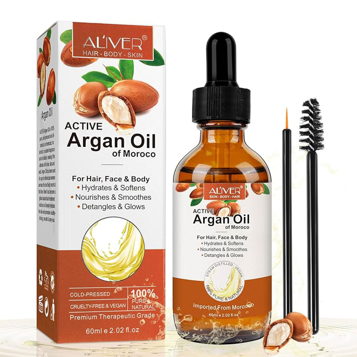Beyond Happy Moroccan Argan Oil for Hair & Skincare, 60ml Natural Vegan Oil For Scalpcare & Fuller Healthier Hair - Natural Oil For Men & Women (Moroccan Argan Oil)