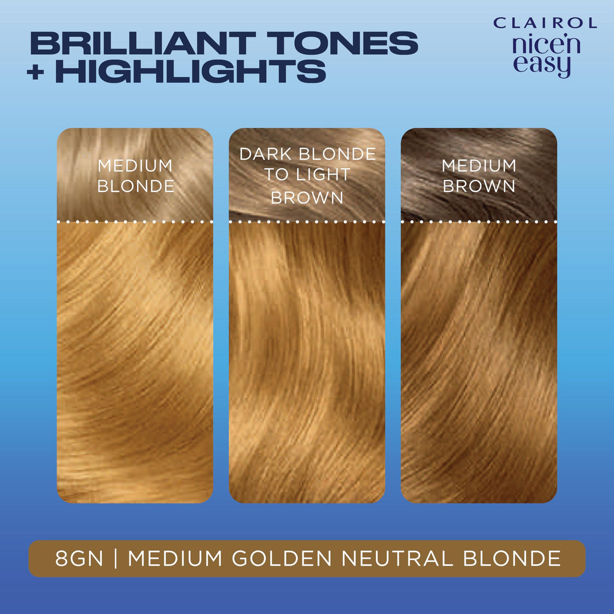 Clairol Nice'n Easy Crème, Natural Looking Oil Infused Permanent Hair Dye, 8GN Medium Golden Neutral Blonde