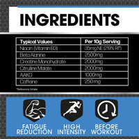 Protein Dynamix - Dynamo Pre Workout - High Intensity Performance - Blue Raspberry - 3000mg Citrulline + AAKG • 2500mg Beta Alanine • 2000mg Creatine • 250mg Caffeine • 200g