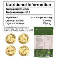 Organic Spirulina & Chlorella 400 Easy to Swallow Tablets - Natural Vitamins & Minerals - Broken Cell Wall, Pure 2000mg Daily Dose Supplement by Inner Vitality