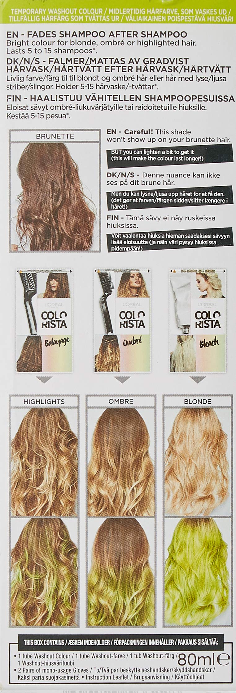L'Oreal Paris Colorista Wash Out Neon Semi-Permanent Hair Dye, Lime Green, 80 ml, Pack of 3