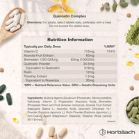 Horbäach Quercetin Supplement with Bromelain 819mg | 120 Vegan Tablets | Complex Formula Providing 519mg of Quercetin with Bromelain, Vitamin C, Rosehip, Acerola and Rutin | by Horbaach