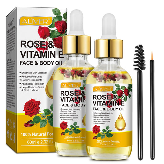 Vitamin E Oil for Skin, Face, Hair and Nail Cuticles, Rosehip Oil for face, Vitamin e Oil for Skin, Soothing Skin, Dry Skin, Wrinkles, Uneven Skin Tone, Scars Plant Extract, 60ml （2 Pack）