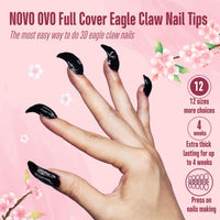 NOVO OVO Nail Tips Curved Stiletto, Clear Gel x Extension kit Full Cover to Make Press on 3D Eagle Claw nails, Thick Extra Hawk Deep Curve Almond French Tips Soft False Fake Acrylic Nail 12 Size 120pc