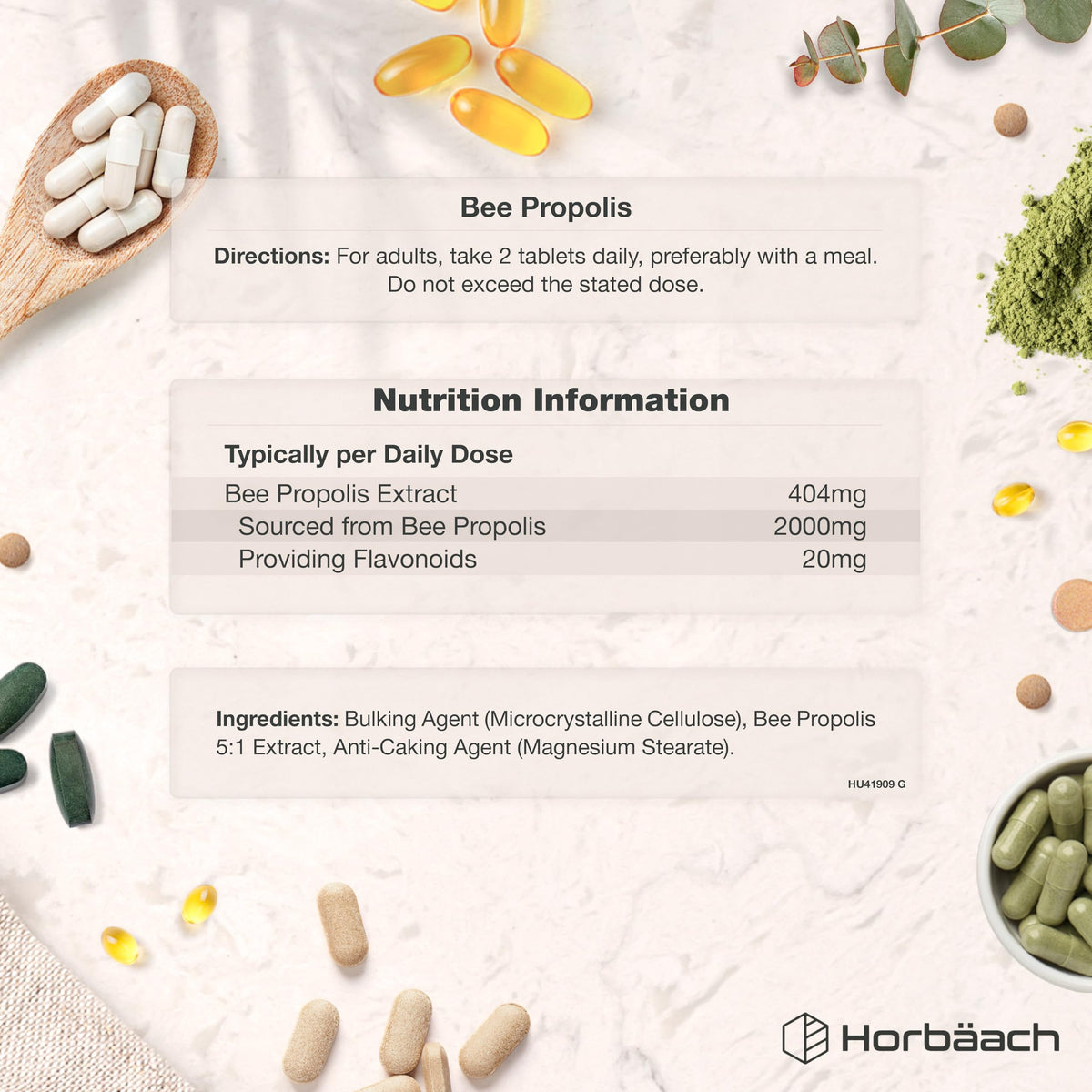 Horbäach Bee Propolis Extract 2000mg | Flavonoids Propolis Supplement | High Strength 5:1 Extract | 90 Vegetarian Tablets (Not Capsules) | by Horbaach