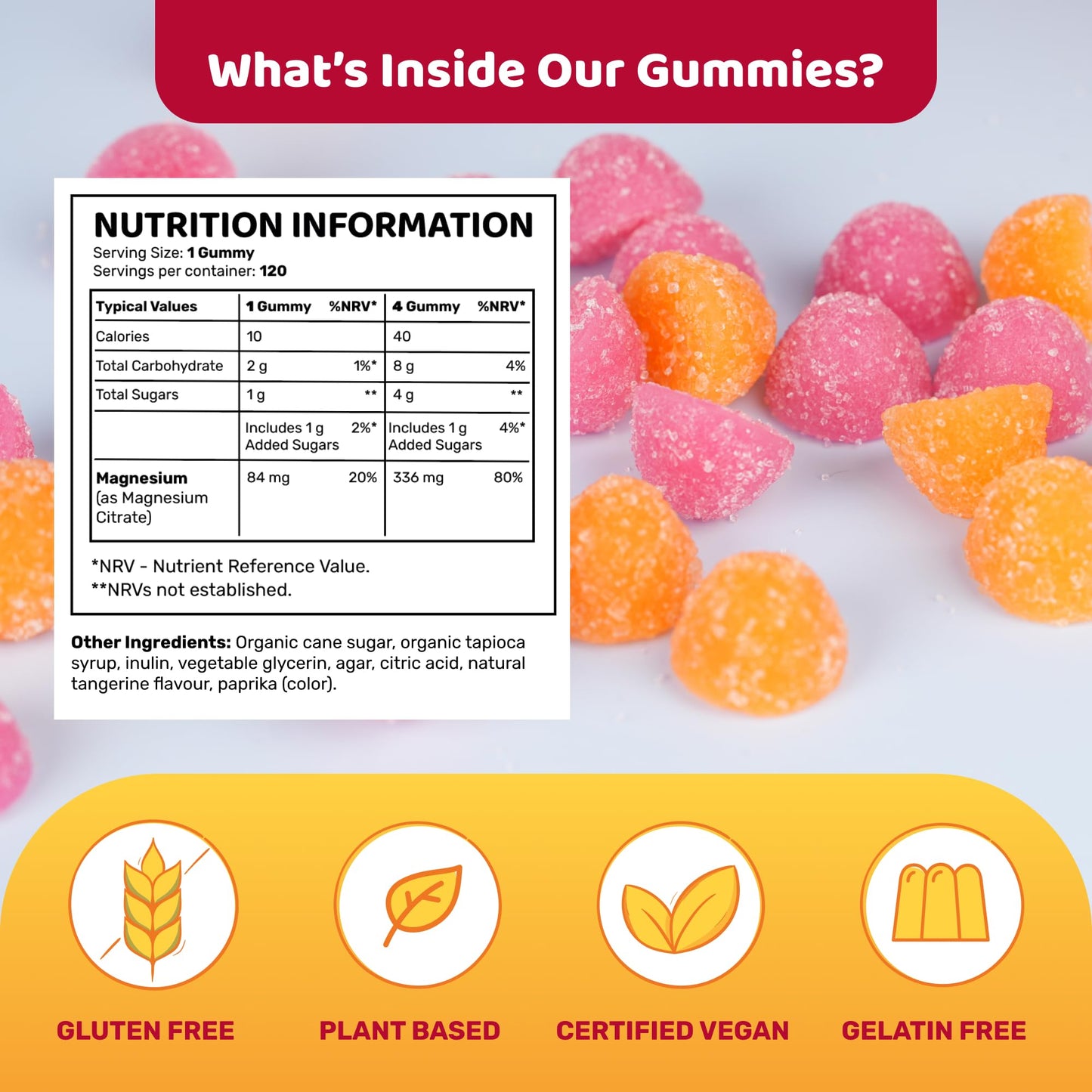 Ultra Lyte Magnesium Citrate Gummies – 336 mg Elemental Magnesium per Serving – 120 Gummies (30 Days) – Gelatin Free Vegan High-Strength Supplement – Tangerine Flavour