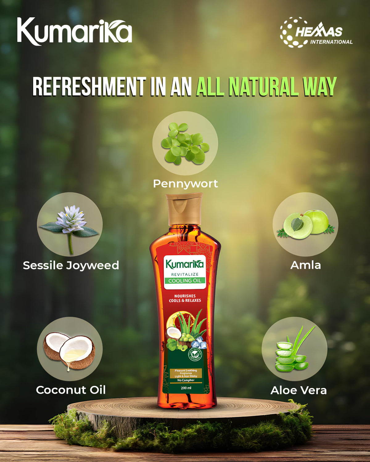 Kumarika Revitalize Cooling Oil 200ml: Noursishes, relaxes and cools with 100% Natural extracts, message and remove the stress with cooling relaxation