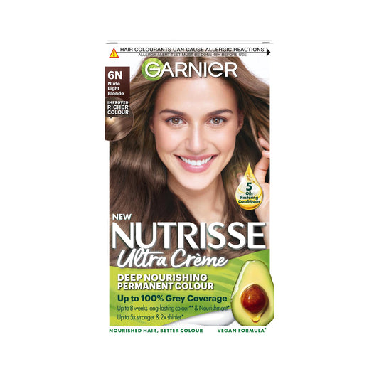 Garnier Nutrisse Permanent Hair Dye, Natural-looking, hair colour result, For All Hair Types, 6N Nude Light Brown