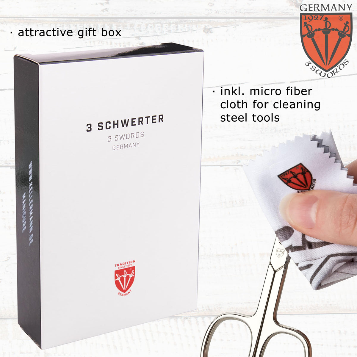 3 Swords Germany - brand quality 3 piece manicure pedicure grooming kit set for professional finger & toe nail care scissors file genuine leather case in gift box, Made by 3 Swords (005243)