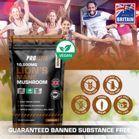 Lions Mane Mushroom Supplement 10,000mg - 120 Capsules Vegan High Strength 20:1 Extract Lions Mane Capsule Not Powder or Tablets Made in The UK by PROELITE