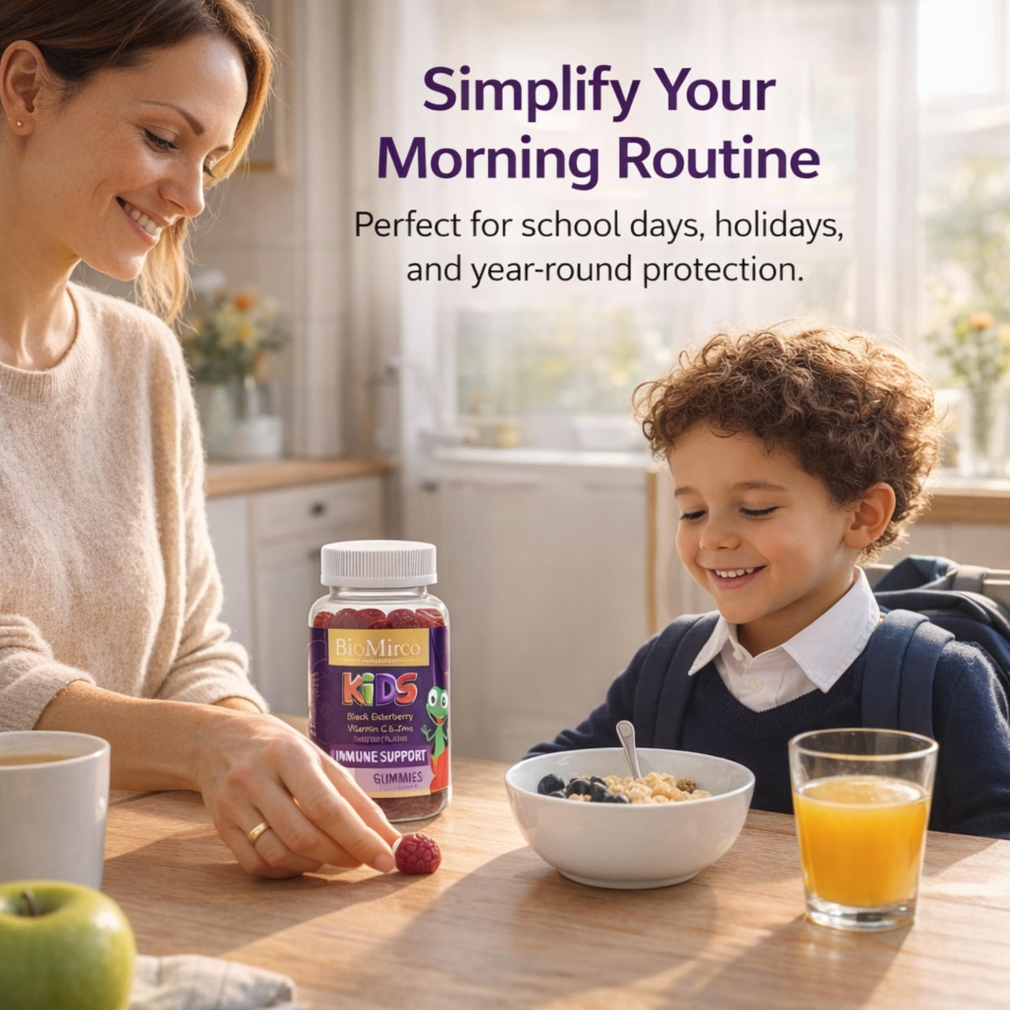 Bio Mirco BioMirco Kids Immune Support Vitamins, Zinc for Kids, Immune System Booster, Triple Immunity Gummies, Delicious Taste Children's Gummy with Vitamin C, Zinc and Natural Elderberry, Daily Immunity