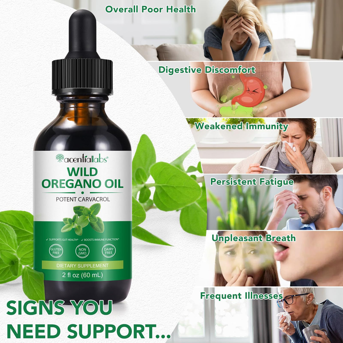 HEXIN 60ml Wild Oregano Oil Drops, with Potent Carvacrol, Mediterranean Wild Oregano Oil, Vegan Herbal Supplement for Immune and Digestive Support, Vegetarian, Non-GMO