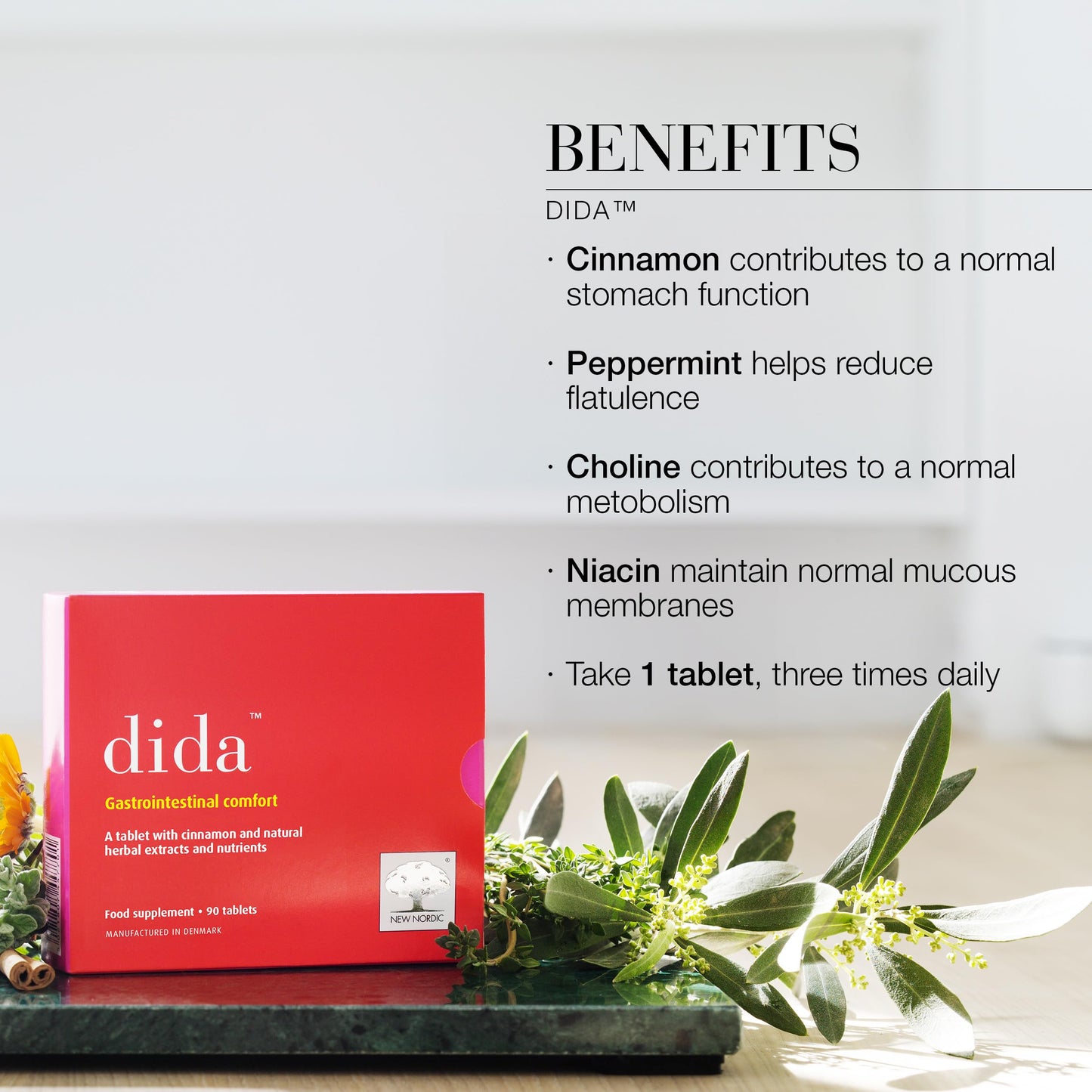 New Nordic Ltd New Nordic Dida, 1 Month Supply, Natural Food Supplement with Peppermint and Cinnamon, Supports Normal Digestion and Reduces Bloating, 90 Tablets
