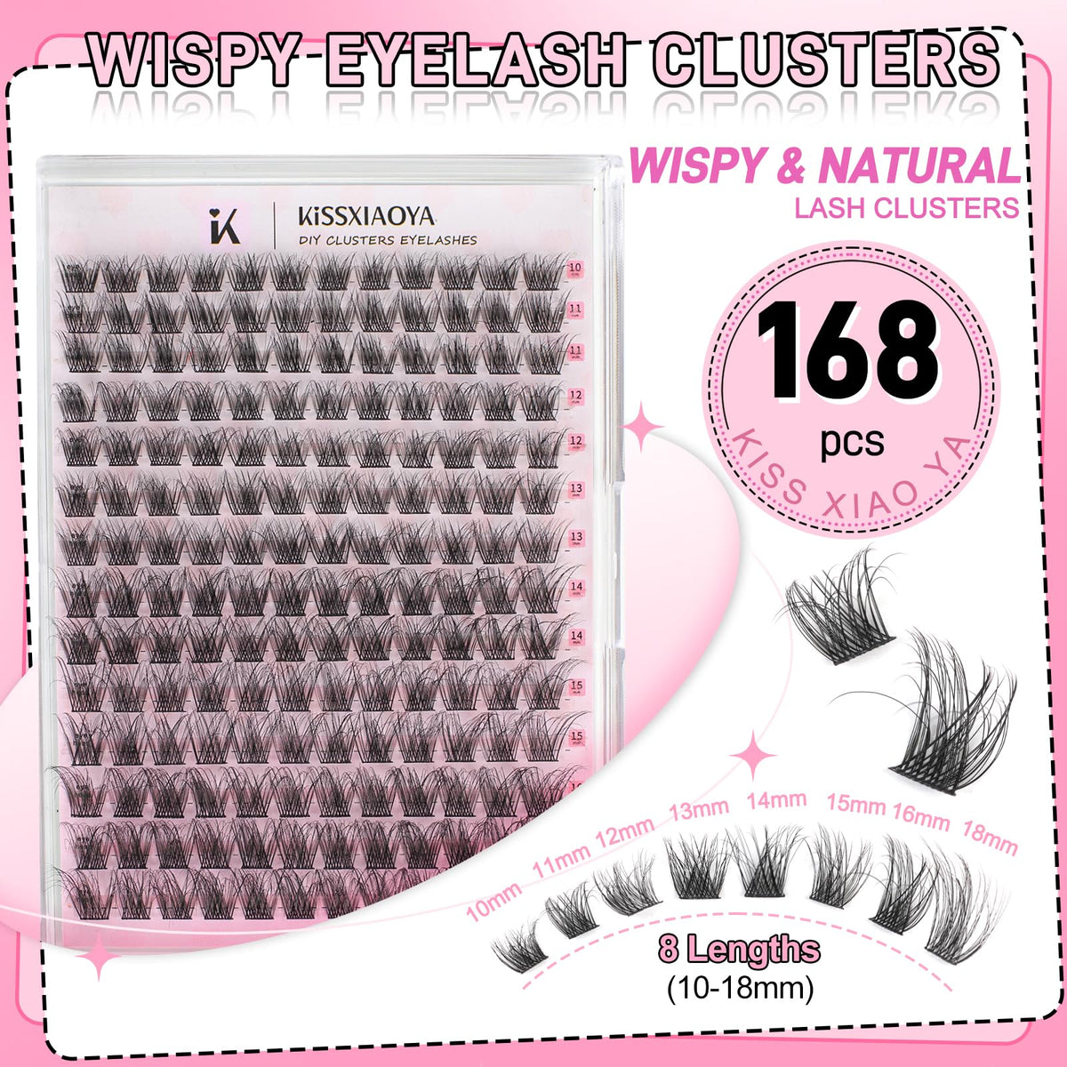 LYMYBETY 168Pcs Individual Eyelashes Kit D Curl 10-18mm Lash Clusters with Lash Bond & Seal & Remover &Tweezers DIY Eyelash Extensions for DIY at Home (T02 KIT, 10-18 mm)