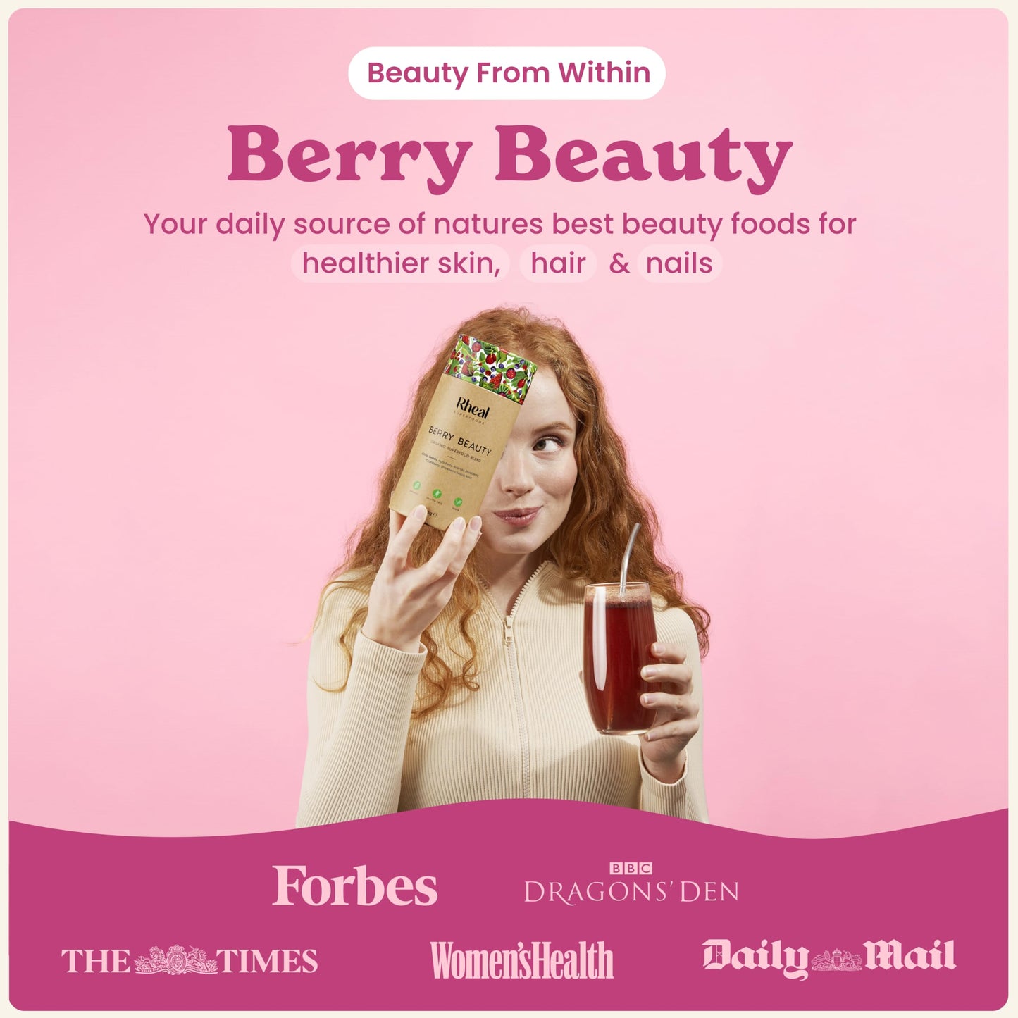 Rheal Berry Beauty 150g | 30 Servings | Nutritious Superfood Blend with Açai Berry & Acerola | Contains Your Daily Serving of Vitamin C | 100% Organic & Gluten Free | Plant Based | Certified B Corp