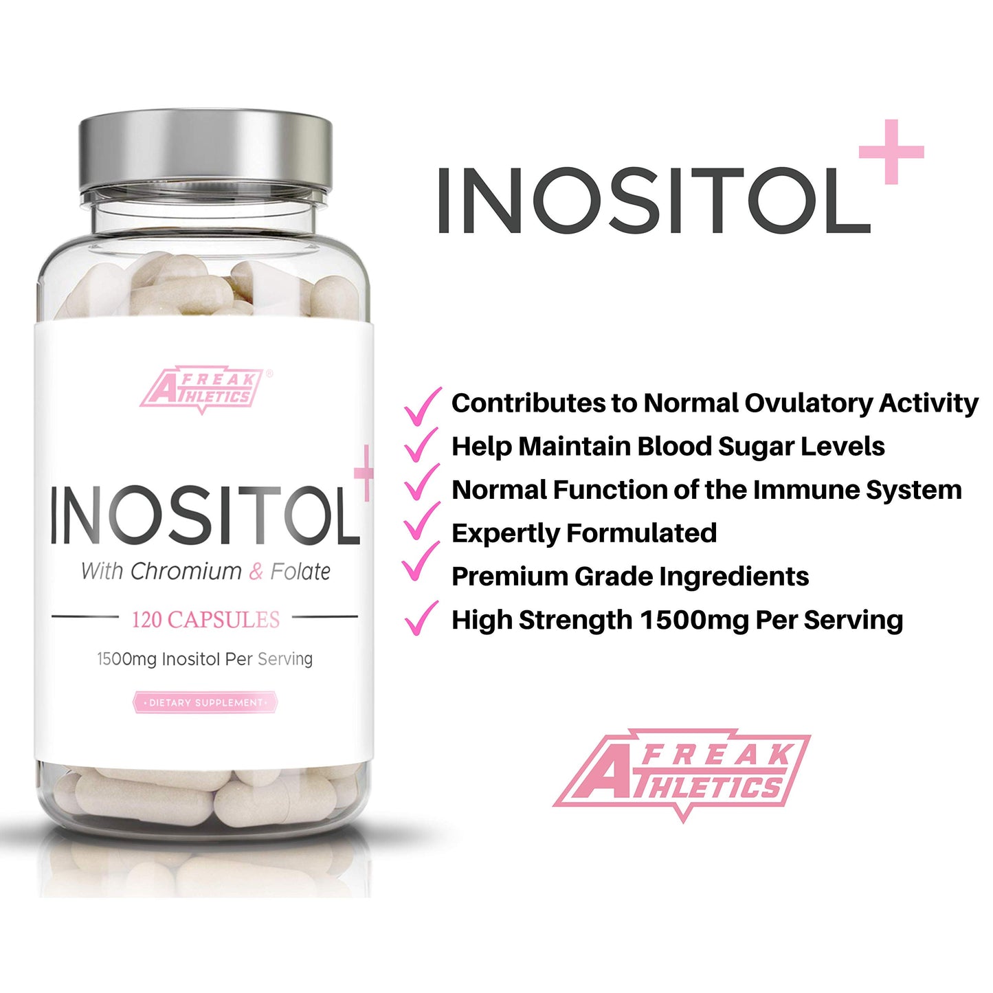 Myo Inositol Capsules by Freak Athletics - Inositol Capsules with Chromium & Folate - 120 Capsules Vegan & Vegetarian Friendly - UK Made