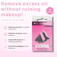 Brushworks Charcoal Blotting Papers – 100 Oil-Absorbing Mattifying Sheets for Face, On-the-Go Shine Control, Makeup-Friendly, Vegan & Cruelty-Free