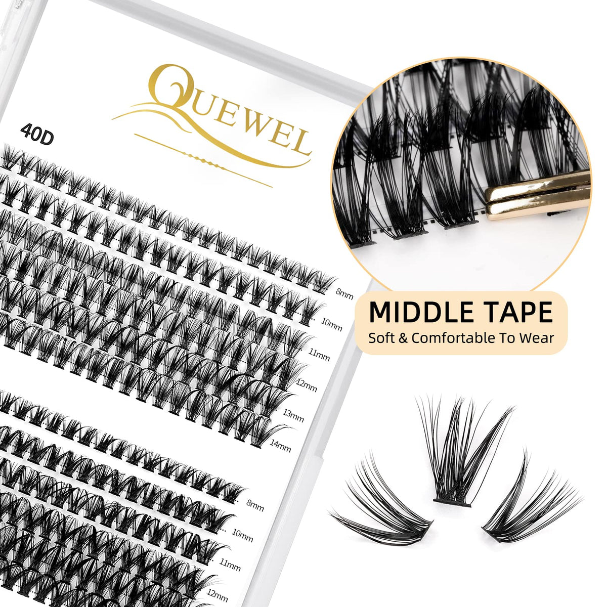 240Pcs Individual Lashes QUEWEL Cluster Lashes Individual Lash Extension 40D+50D C Curl Lashes Cluster DIY Look Like Eyelash Extensions Mix8-14mm at Home(40D+50D 0.07C MIX8-14mm)