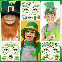 HOWAF 9pcs St Patricks Day Accessories Face Tattoos, Shamrock Face stickers Lucky Clover Leprechaun Irish Temporary Tattoos Stickers for St. Patrick's Day Decorations St Patricks Day Outfits Makeup