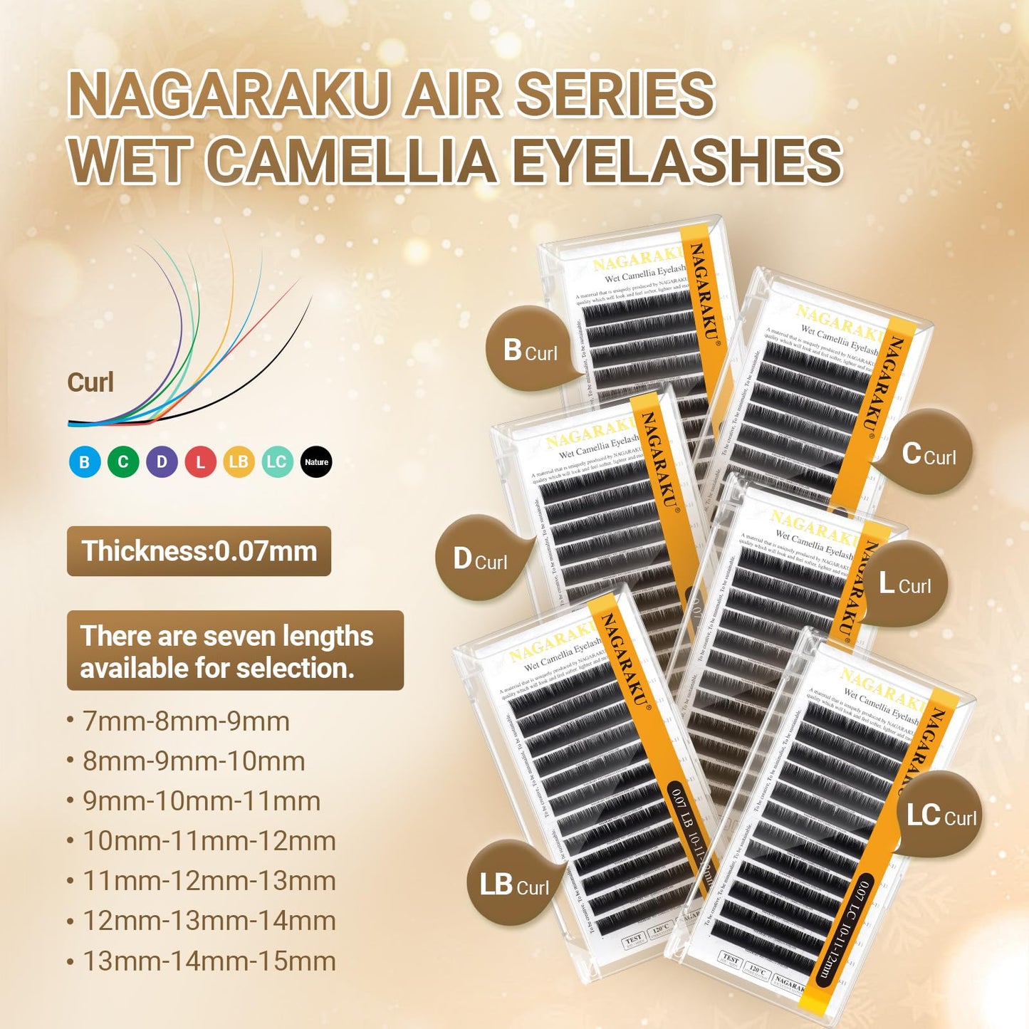 NAGARAKU Wet Camellia Lash, Roots with Light Glue Mega Volume Lash 12mm-13mm-14mm Mix Length Eyelash Extension 0.07mm LC Curl Maga/Wispy/Fox/Anime/Hybrid Volume Style