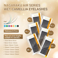 NAGARAKU Wet Camellia Lash, Roots with Light Glue Mega Volume Lash 12mm-13mm-14mm Mix Length Eyelash Extension 0.07mm LC Curl Maga/Wispy/Fox/Anime/Hybrid Volume Style