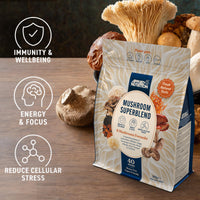 Applied Nutrition Mushroom Superblend - Lions Mane, Reishi, Chaga, Shiitake, Maitake, Tremella, Cordyceps Sinensis, King Trumpet | Vegan & Gluten Free (160g – 40 Servings)