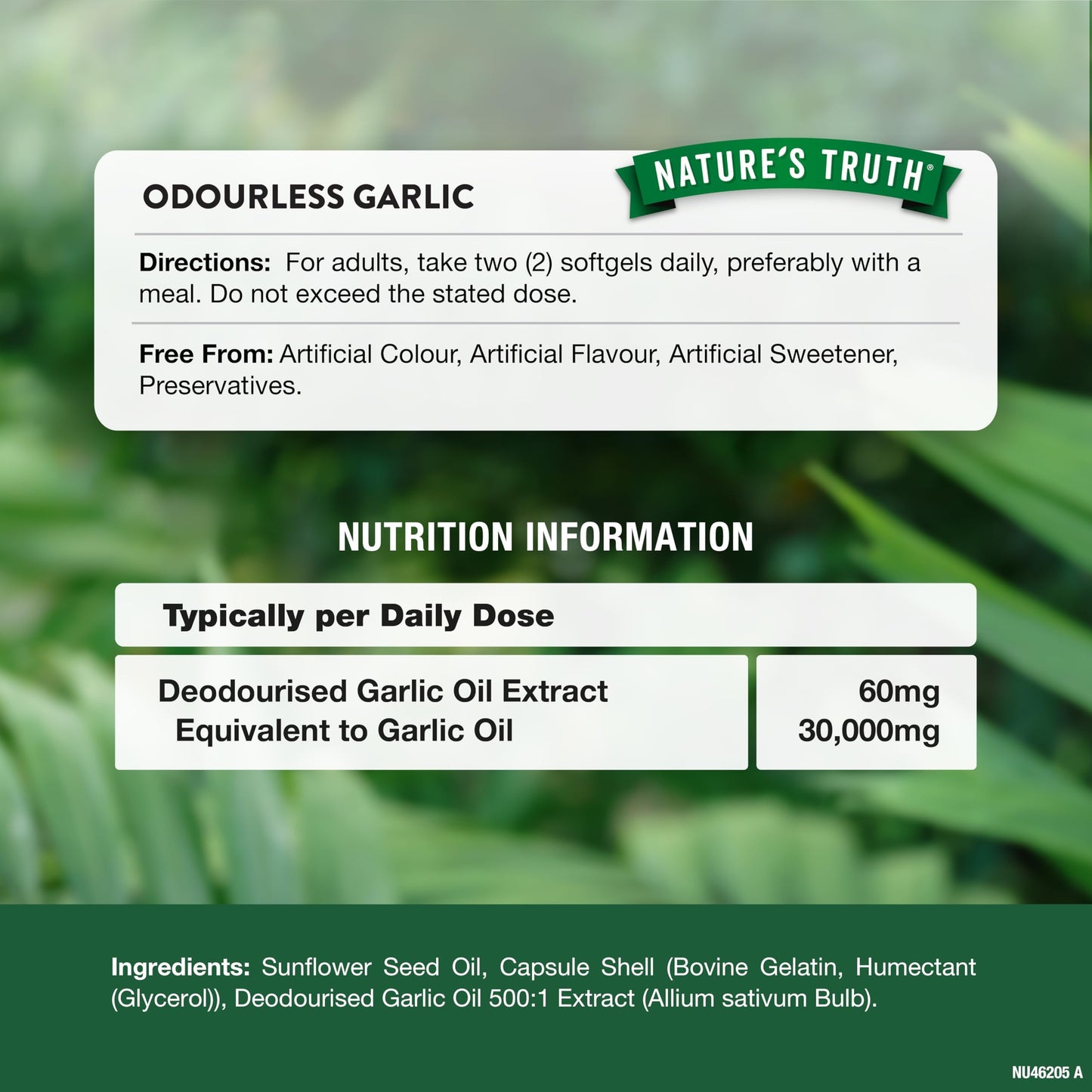 Odourless Garlic Capsules 30,000mg | High Strength Concentrated Garlic Oil Extract | 60 Softgels | Nature's Truth