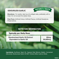 Odourless Garlic Capsules 30,000mg | High Strength Concentrated Garlic Oil Extract | 60 Softgels | Nature's Truth