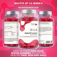 Troo Health Care Biotin 5000mcg Hair, Skin and Nail Growth Support Gummy Supplement - 60 Natural Strawberry Flavour Chewable Gummies - 5 Months Supply – Vegan Friendly – for Men and Women