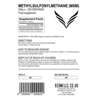 MSM Powder REDWELLS Crystalline Methyl Sulfonyl Methane GMO Free - 250g Pack