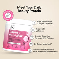 Wellbeing Nutrition Beauty Collagen with Hyaluronic Acid | Collagen Supplements for Women & Men | Collagen Powder with Biotin and Vitamins for Skin Radiance & Anti-Aging | 250g-Strawberry Watermelon