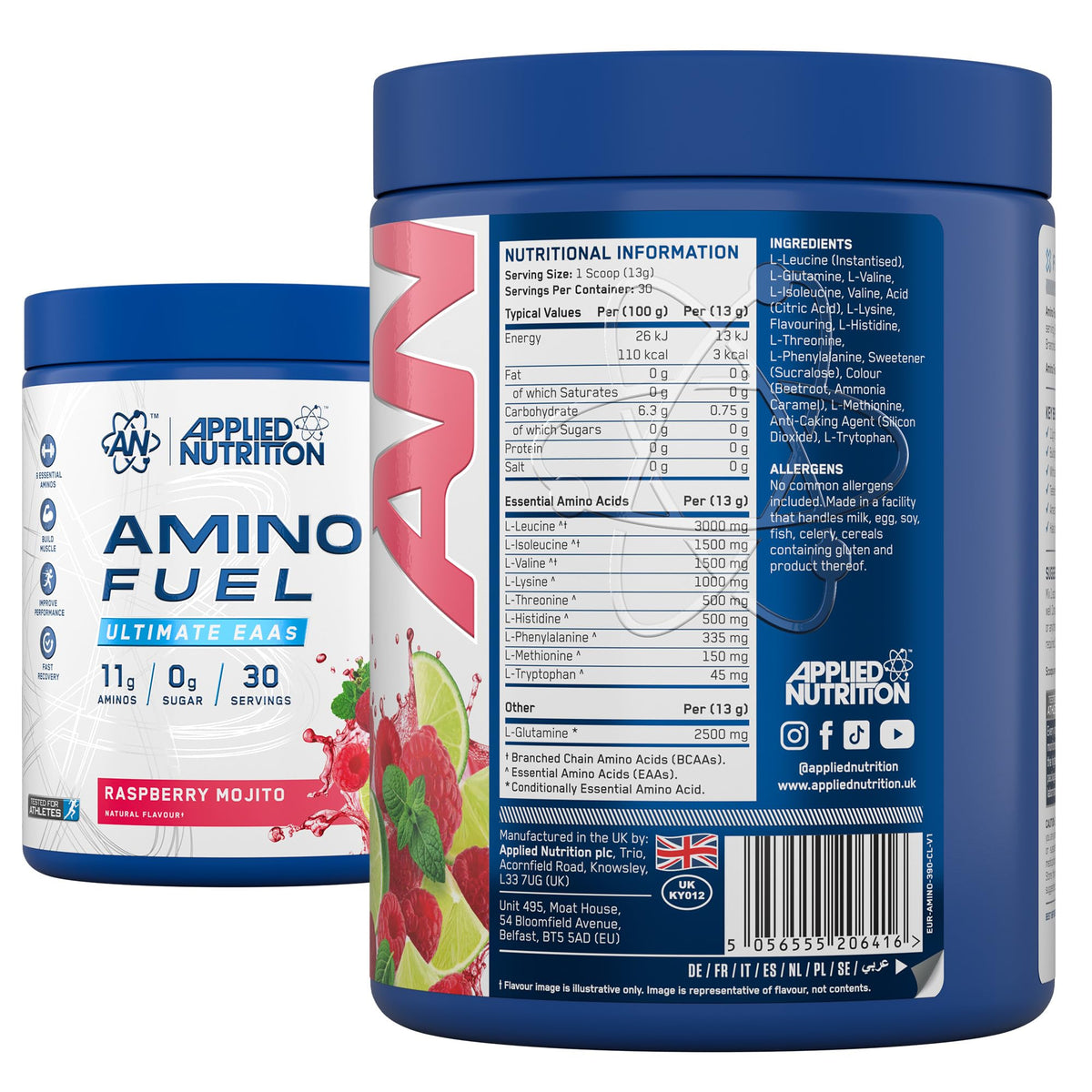 Applied Nutrition Amino Fuel - Amino Acids Supplement, EAA Essential Amino Acids Powder, Muscle Fuel & Recovery (390g - 30 Servings) (Raspberry Mojito)