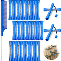 WILLBOND 36 Pieces Cold Wave Rod Hair Perm Rods Hair Rollers Perming Rods Curlers with Steel Rat Tail Comb for Hairdressing Styling (Blue, 0.35 Inch)