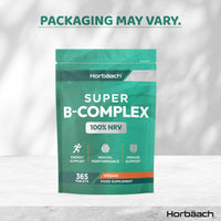 Horbäach Vitamin B Complex High Strength | 365 Tablets (1 Year Supply) | All 9 B Vitamins | Vitamin B1, B2, B3, B5, B6, B12, Choline, Folic Acid & Biotin | Vegan | by Horbaach