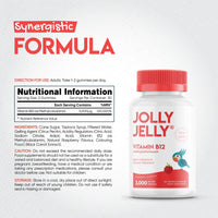 JOLLY JELLY Vitamin B12 Tapioca Gummies - 3,000mcg - High Strength Methylcobalamin Gummies - Non-GMO, Gluten Free, Raspberry Flavour - 60 Vegan Gummies. 1 Pack