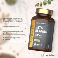 Horbäach Beta Alanine 1500mg | 120 Vegan Capsules | Premium Amino Acid Supplement for Men & Women | by Horbaach