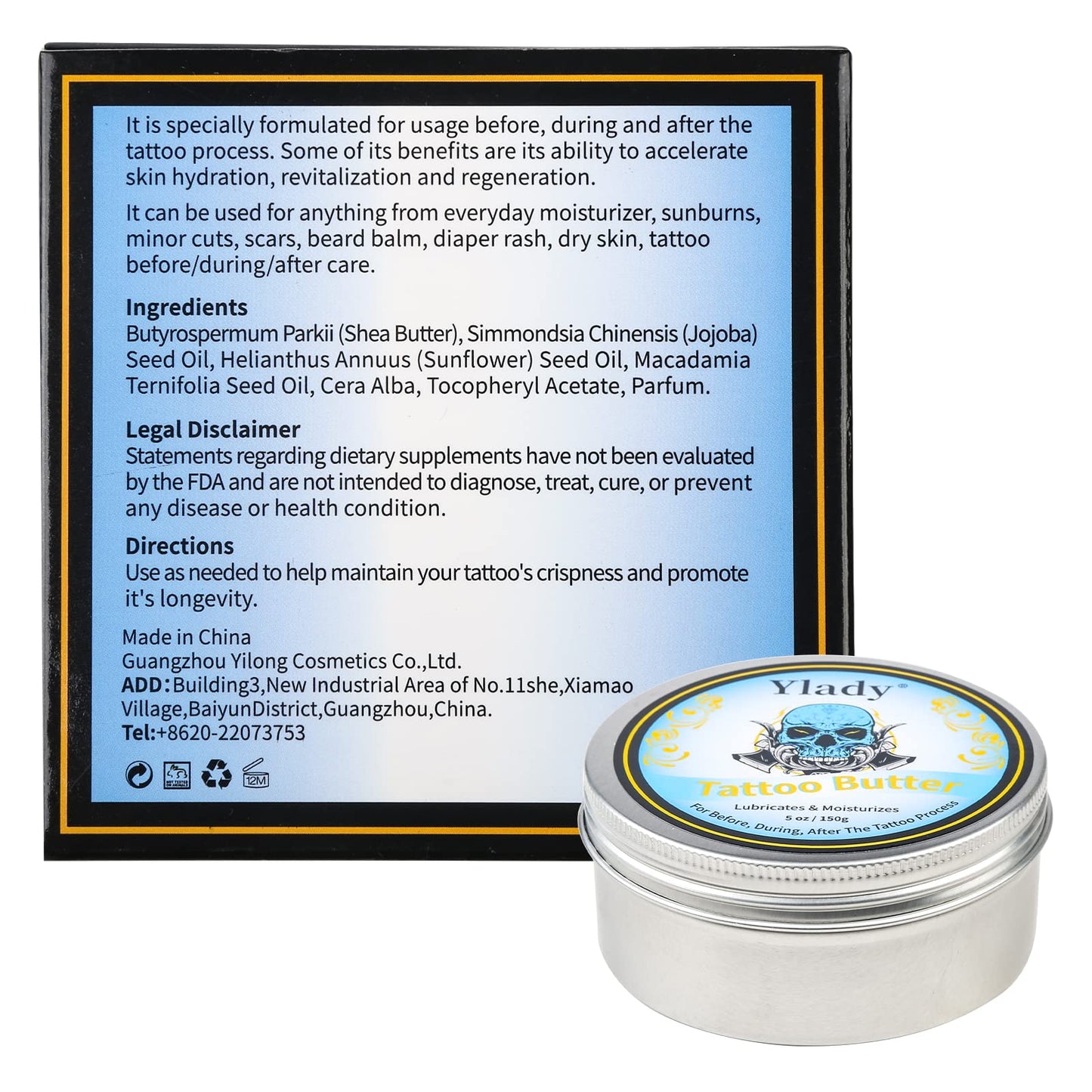 YLady Tattoo Cream 150g/5oz Tattoo Balm Brightener Tattoo Butter Cream, Tattoo Brightening Cream Tattoo Moisturiser Color Enhancer