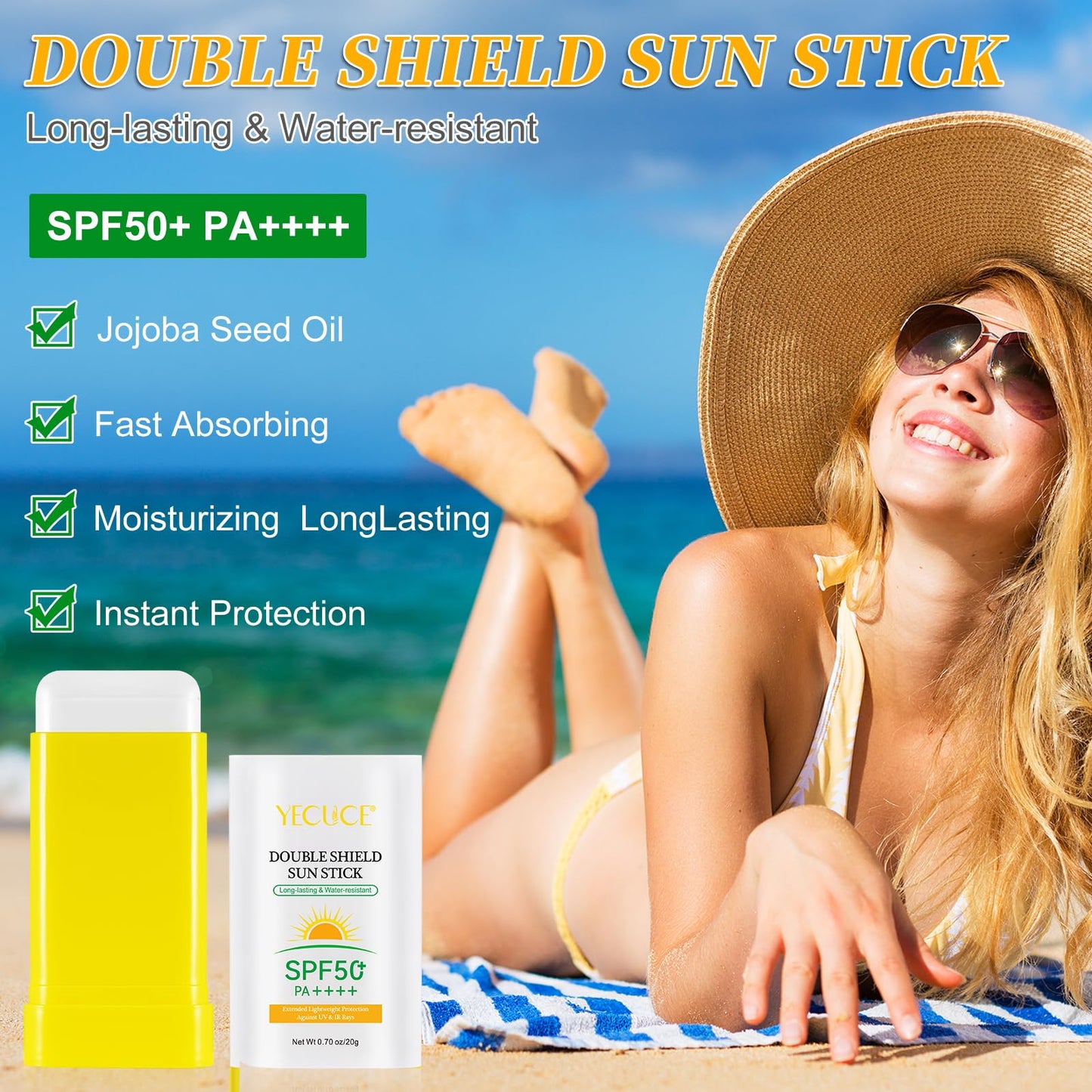 MXCZBSM Solid Sunscreen Stick,Spf 50 + High Times Sunscreen With Uv And Infrared Double Protection,Long-Lasting Waterproof Up To 80 Minutes,Effectively Prevent Sunlight Damage To The Skin