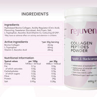 Rejuven8 Collagen Peptides Powder 400g Apple & Blackcurrant - 26g of Collagen and 24g of Protein Per Serving - Grass Fed Bovine Collagen Powder for Women & Men - Protein Collagen Powder