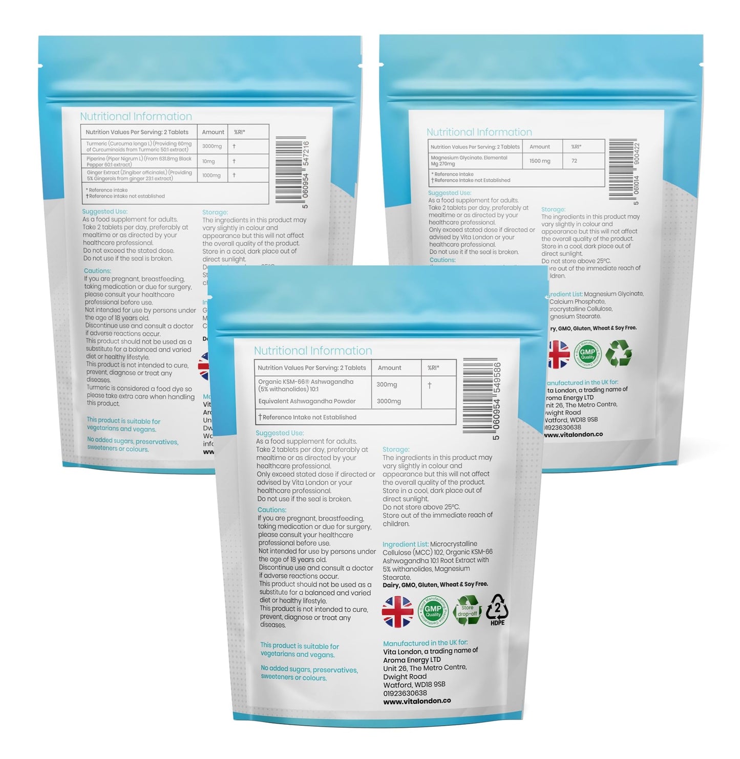 VL Vita London Sleep Supplement Vitamin Bundle 3 Pack | Ashwagandha KSM 66, Magnesium Glycinate & Turmeric | High Strength, Vegan, Made in The UK