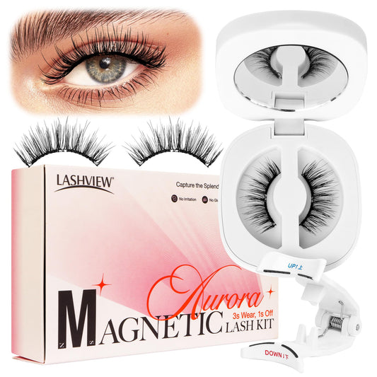 LASHVIEW Upgrade Magnetic Eyelashes with Applicator Reusable Soft Magnetic Eyelashes Natural Look No Glue Needed Easy to Wear and Remove(A02)