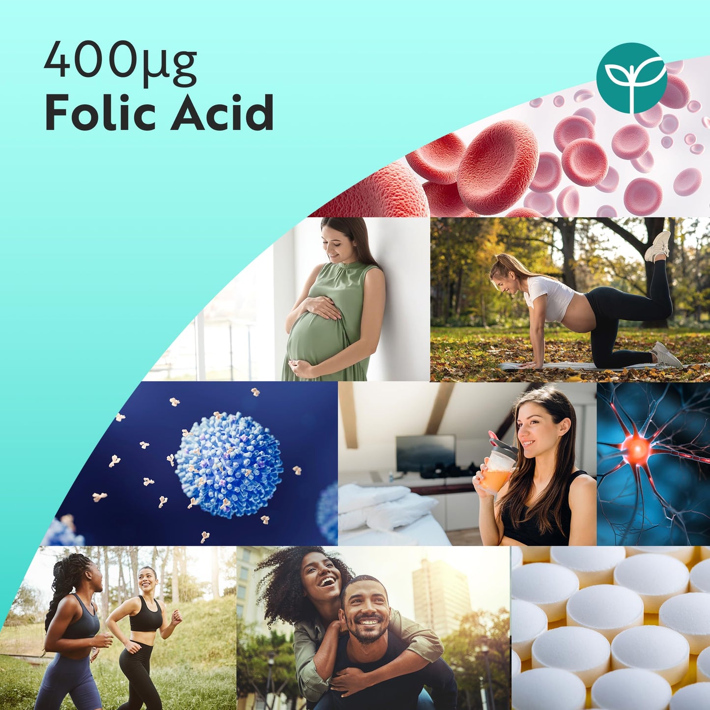 Nutravita Folic Acid Tablets 400 mcg - 400 Vegan Vitamin B9 Tablets - 13 Month Supply - Pregnancy Care - Normal Function of Immune System & Maternal Tissue Growth During Pregnancy