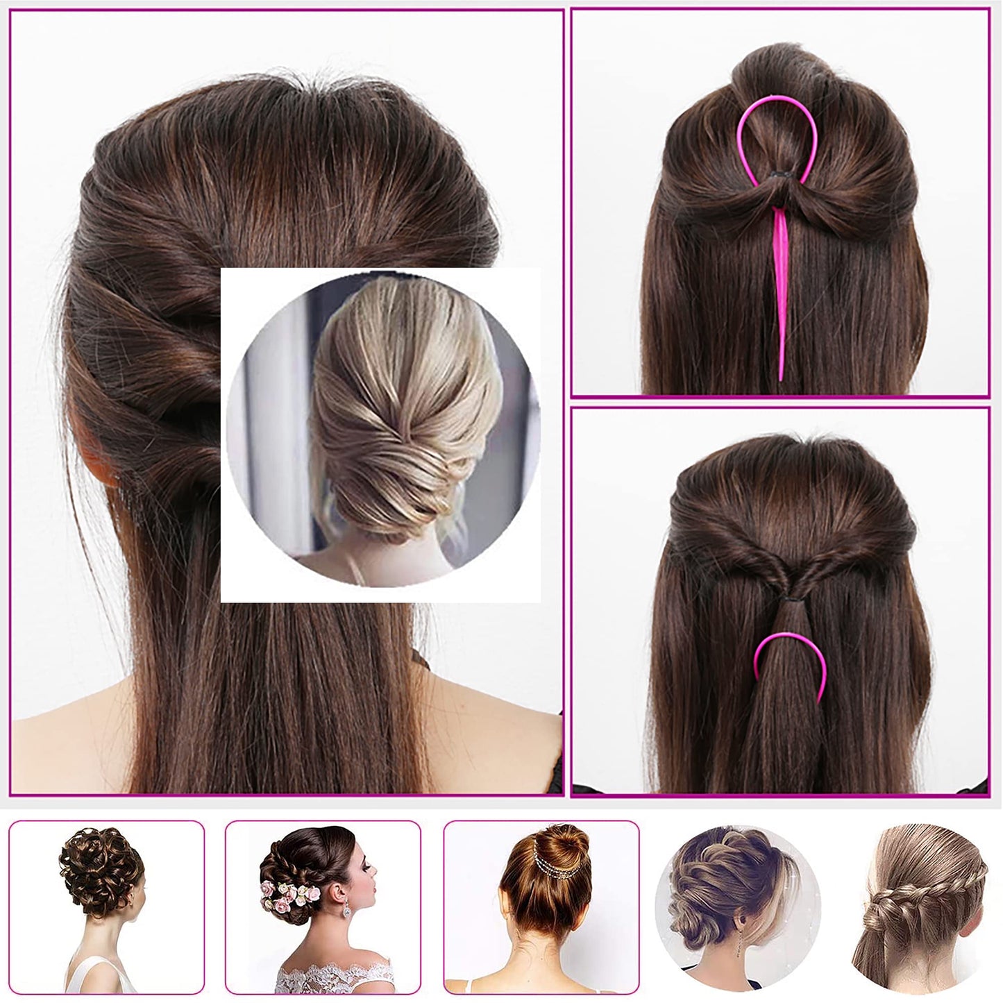 IRYNA 4Pcs Topsy Tail Hair Tool Hair Looping Tool Hair Braiding Tool with Rat Tail Comb, Ponytail Loop Hair Bands Remover Cutter Fast Hair Styling Accessories for Hair Braid