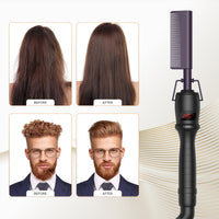 UKLISS Hot Comb for Wigs Afro Hair Beard Curly Hair Electric Copper Hot Comb Hair Straighteners Styling Appliances Heated Hair Press Comb Adjustable Temperature with LCD Display, Dark-Purple/Black