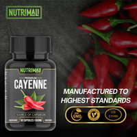 Cayenne Pepper Capsules - 90 Organic Capsules | High Strength Up to 1500mg | Natural Herbal Supplement | Zero Fillers 100% Natural & Vegan Friendly | by NutriMali
