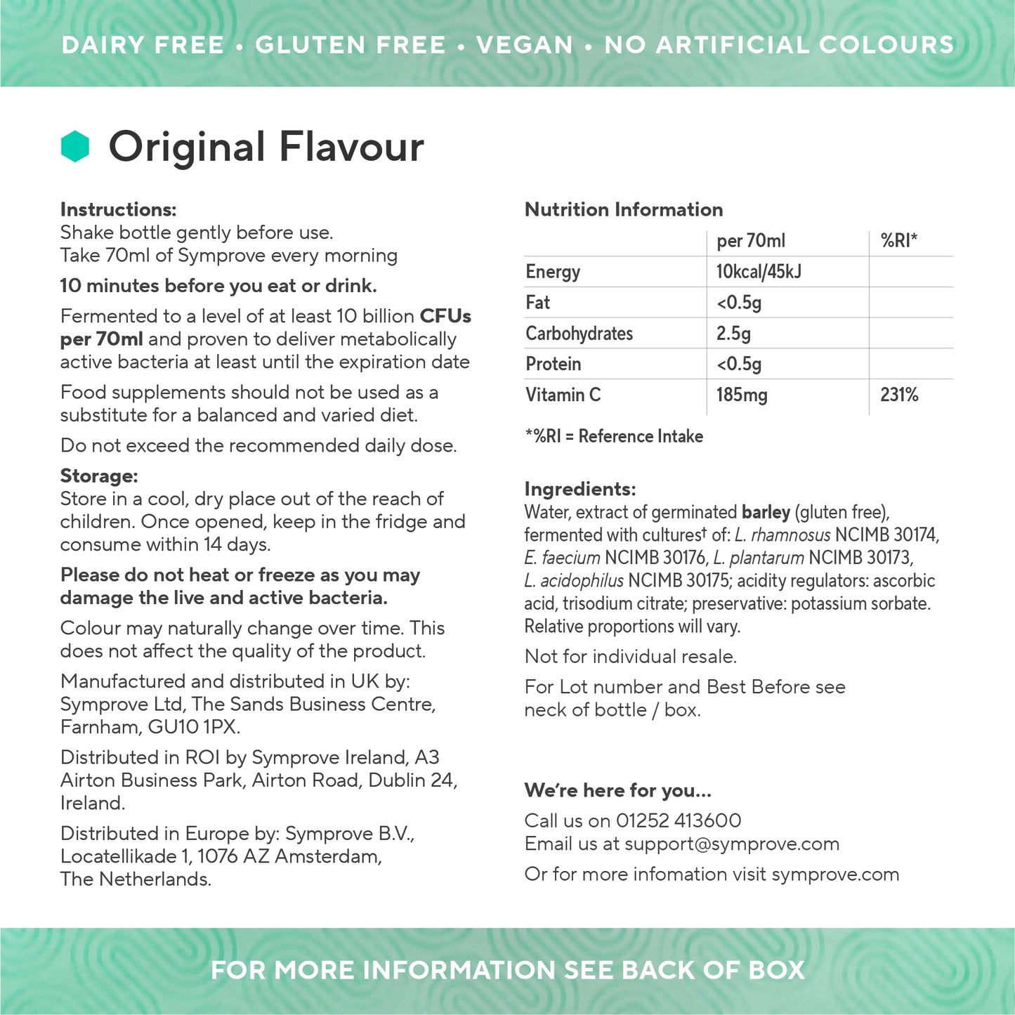 Symprove Original 1 Week Pack Daily Essential Gut Health Supplement, Probiotic Drink with Live Bacteria, Vegan - 1x500ml